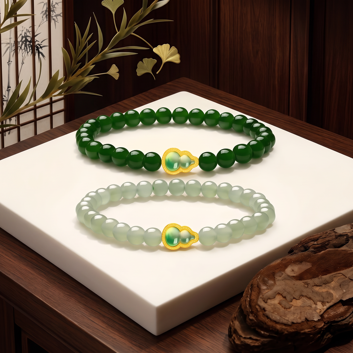 24k Gold Gourd Beads Blessing Charm Jade Bracelet D.I.Y Making Kit