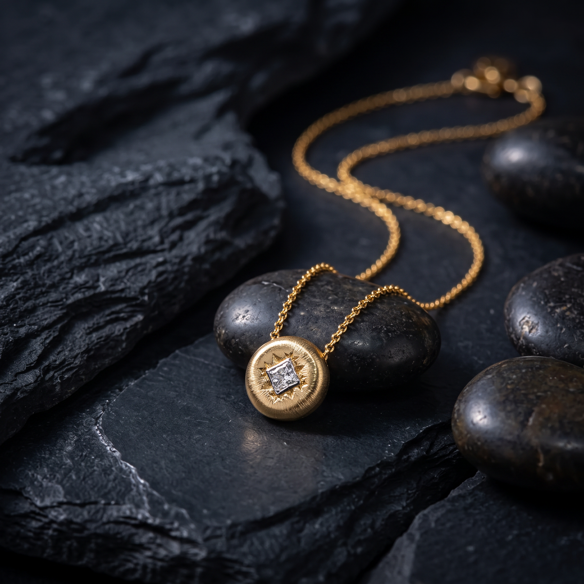 18K Pure Gold Minimal Diamond Sparkling Pendant Necklace