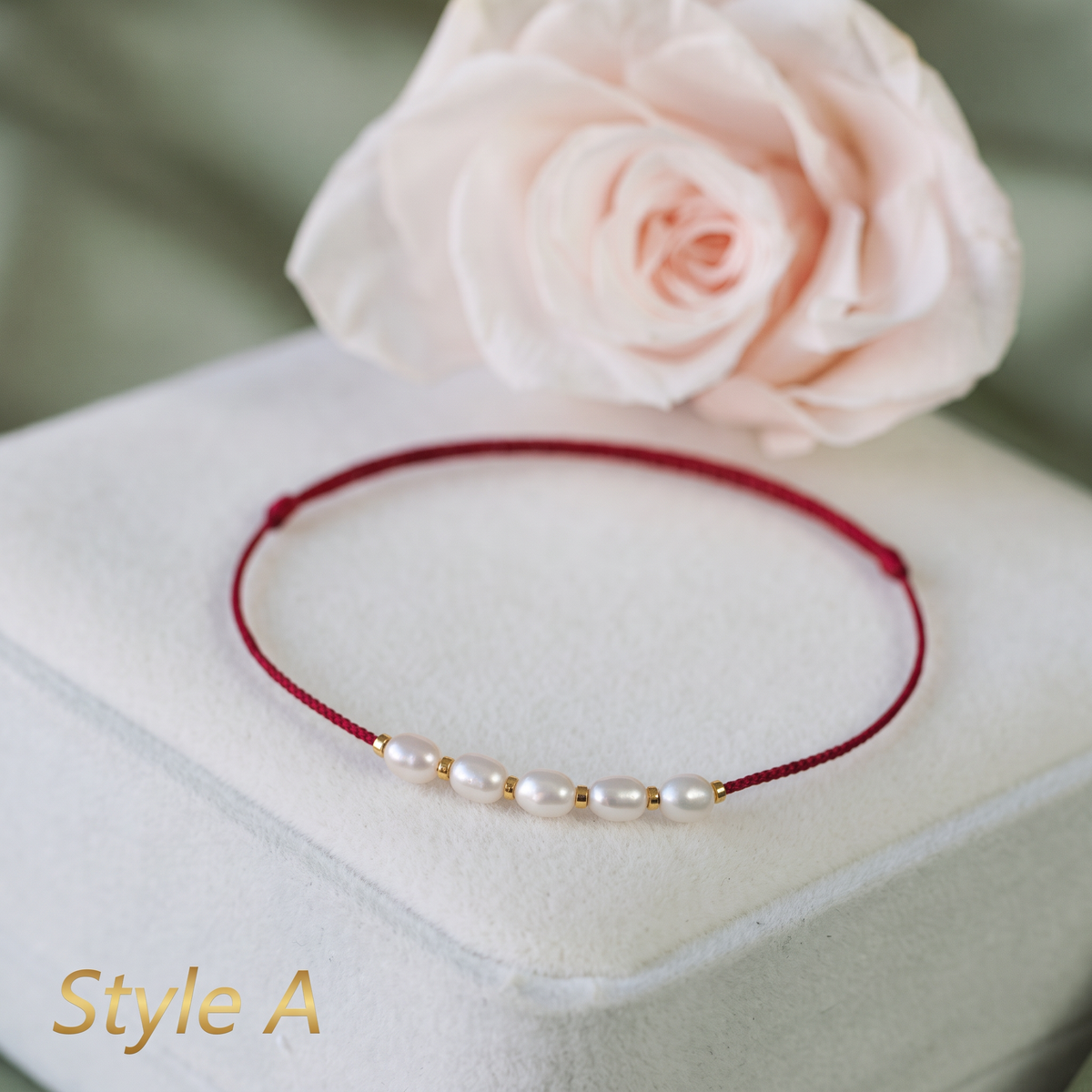 24k 999 Gold Beads with Natural Pearl Charm Cord Adjustable Bracelet