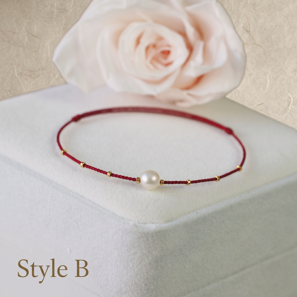 24k 999 Gold Beads with Natural Pearl Charm Cord Adjustable Bracelet