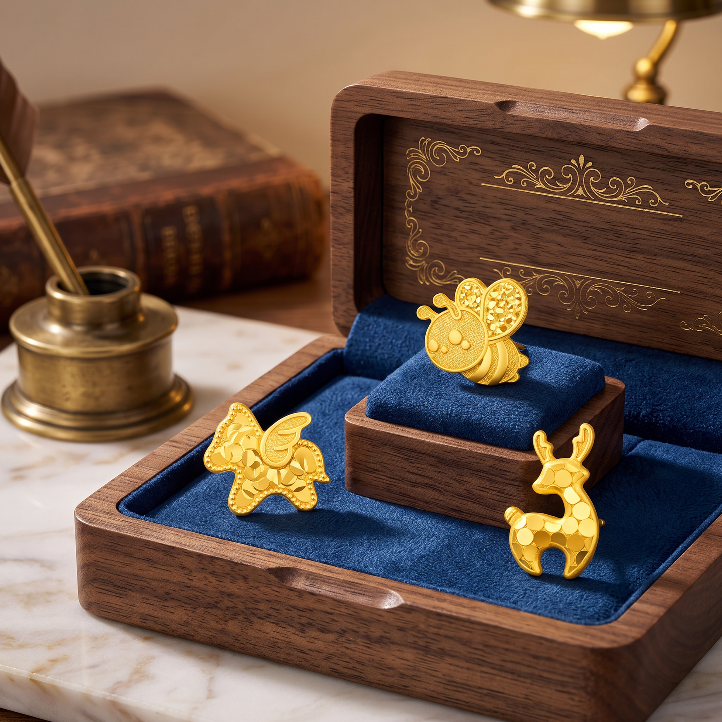 Genuine 24K Gold Honey Bee Reindeer Unicorn Horse Stud Earrings