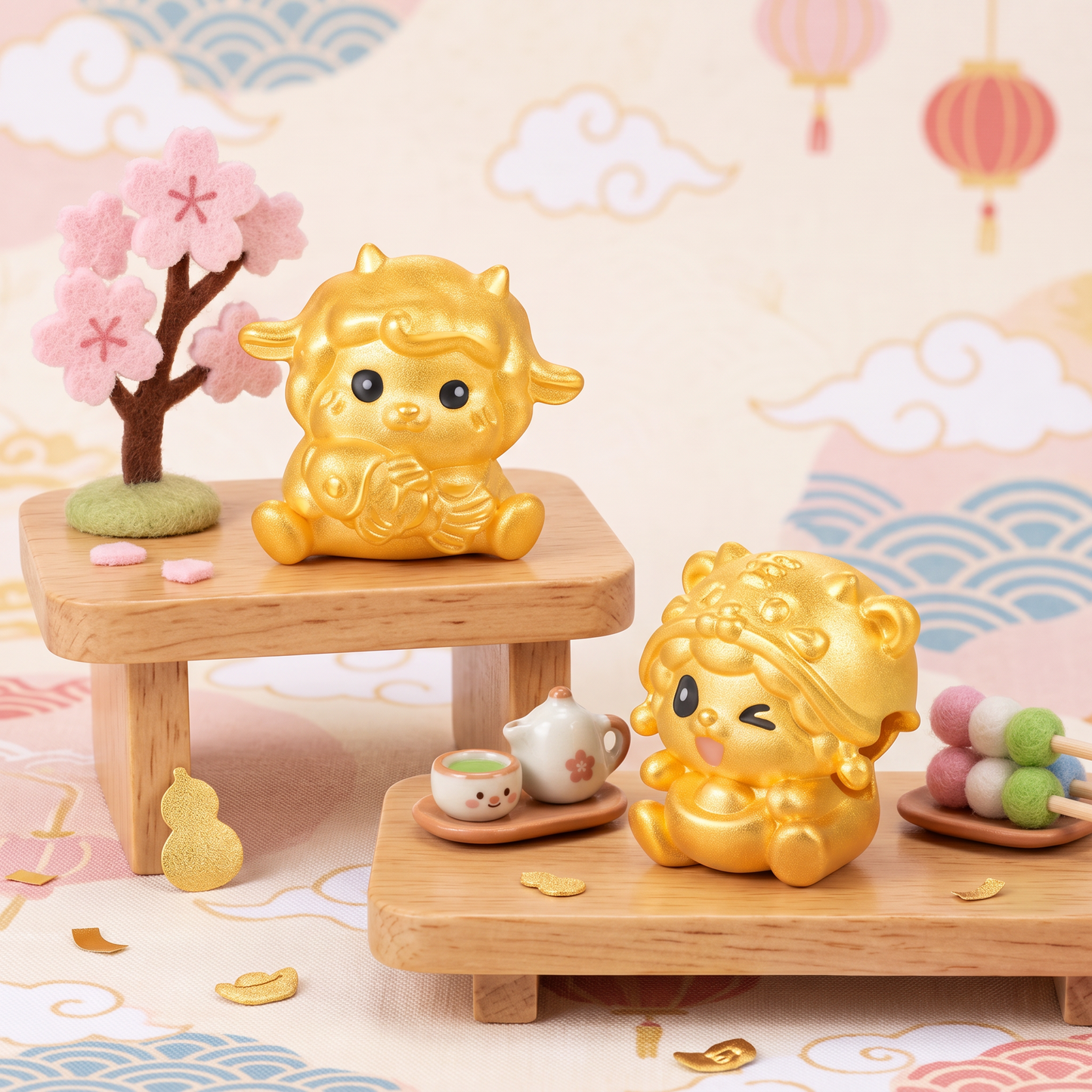 24K 5D Hard Gold Chinese Zodiac Baby Sheep D.I.Y Charm Pendant Spacer