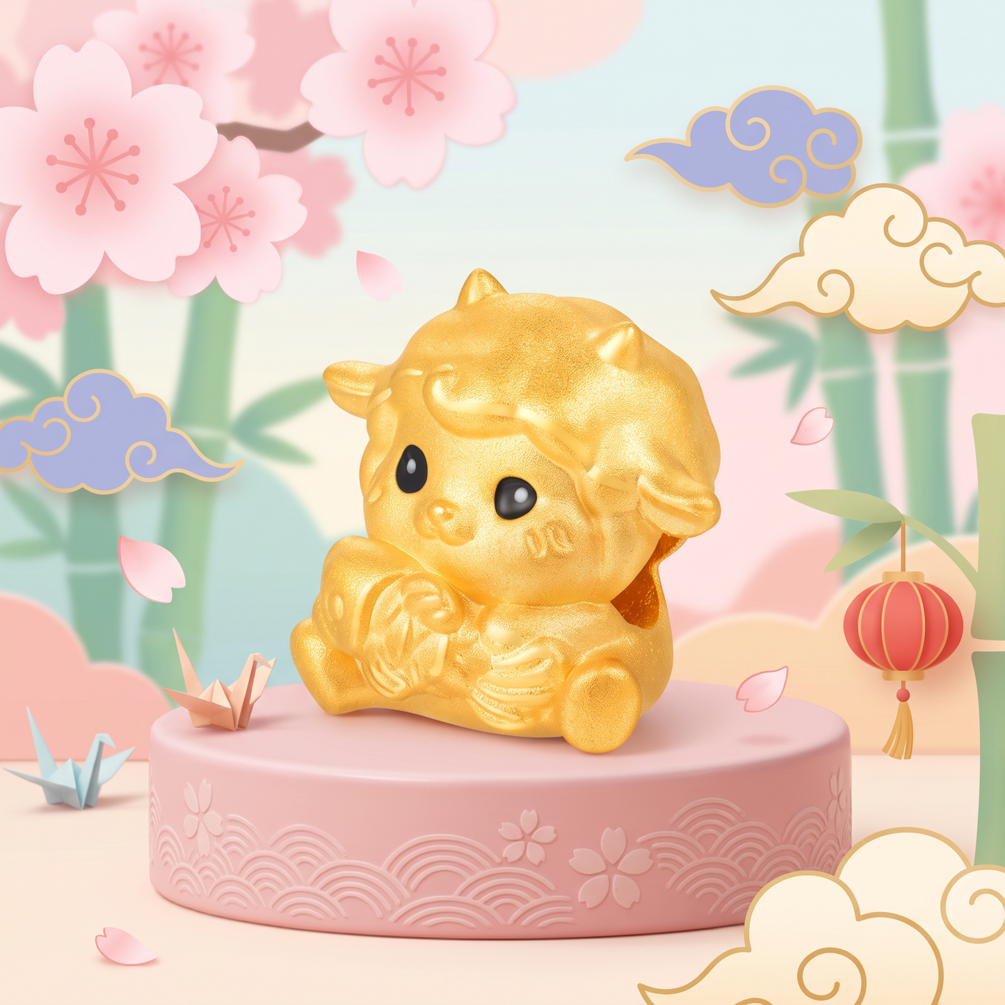 24K 5D Hard Gold Chinese Zodiac Baby Sheep D.I.Y Charm Pendant Spacer