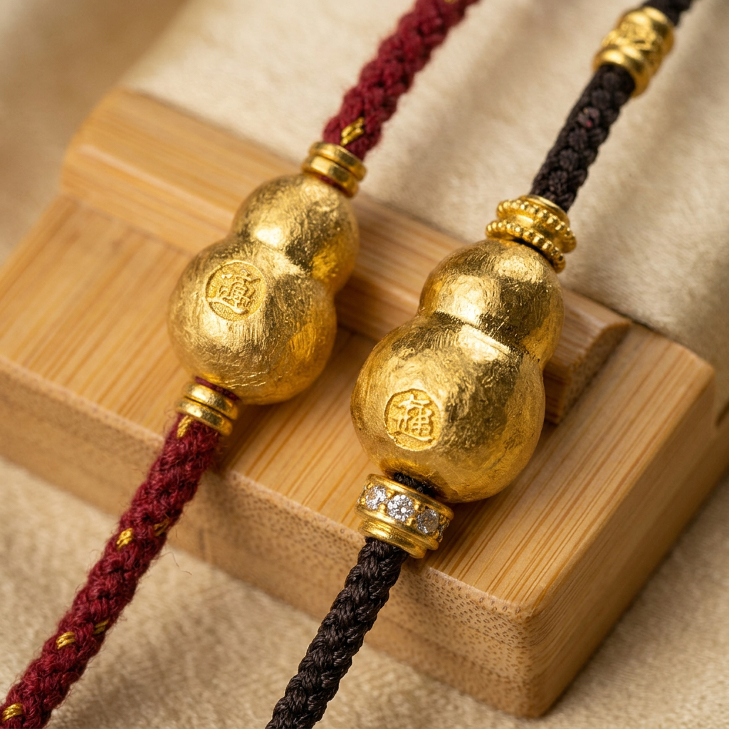 24k 999 Gold Moissanite Lucky Gourd Braided Cord Rope Bracelet