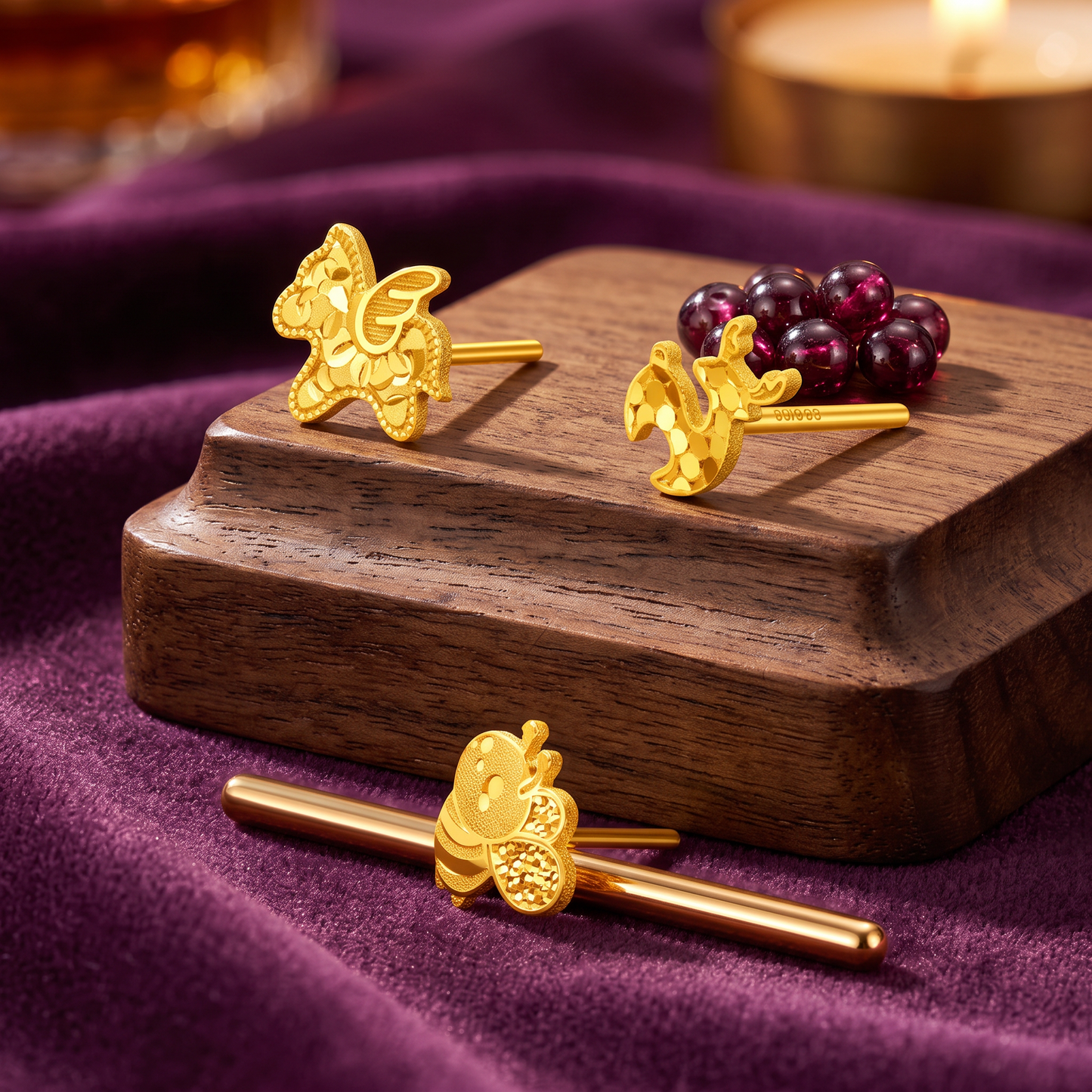 Genuine 24K Gold Honey Bee Reindeer Unicorn Horse Stud Earrings
