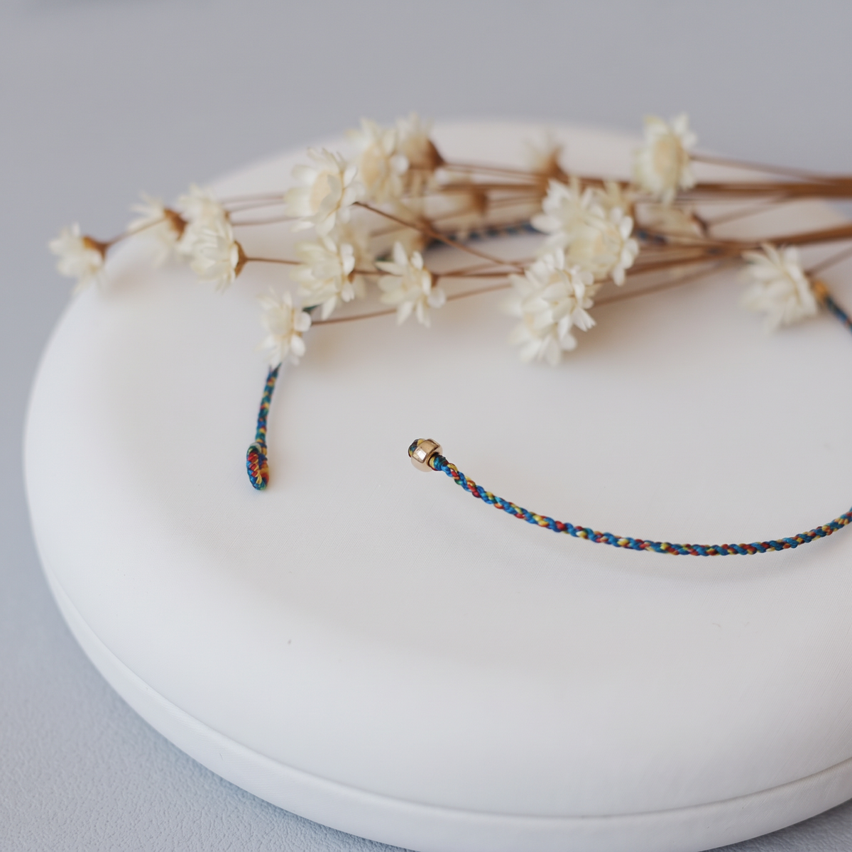 18k Gold Bead Charm Minimal Braided Cord Adjustable Bracelet