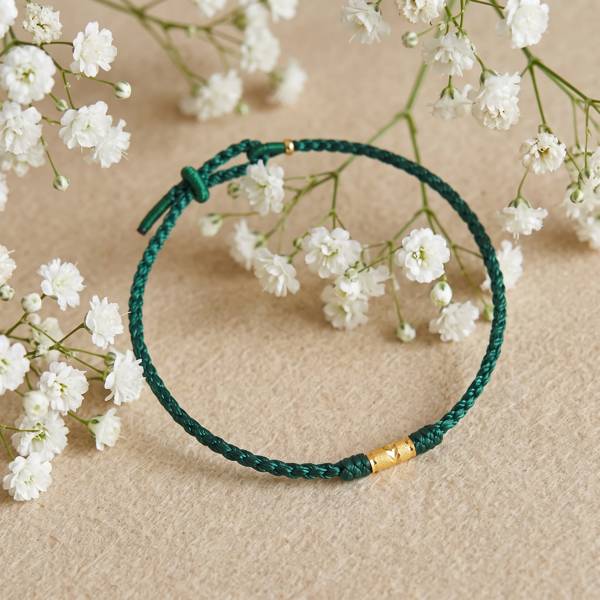 24K 999 Gold Minimal Lucky Fortune Charm Cord Bracelet