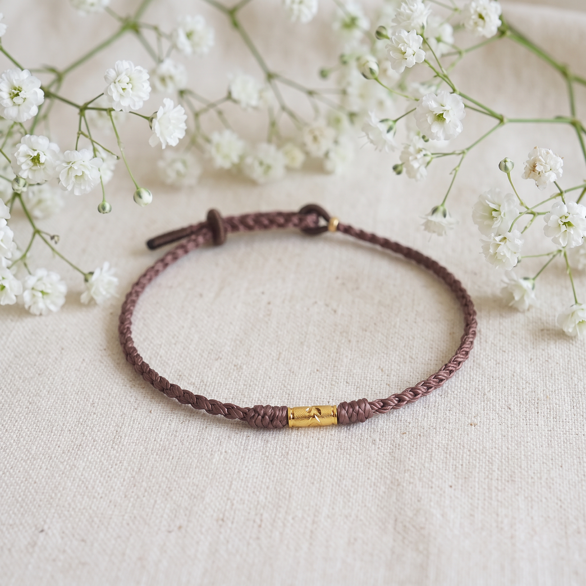 24K 999 Gold Minimal Lucky Fortune Charm Cord Bracelet