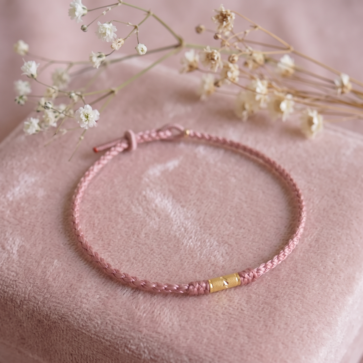 24K 999 Gold Minimal Lucky Fortune Charm Cord Bracelet