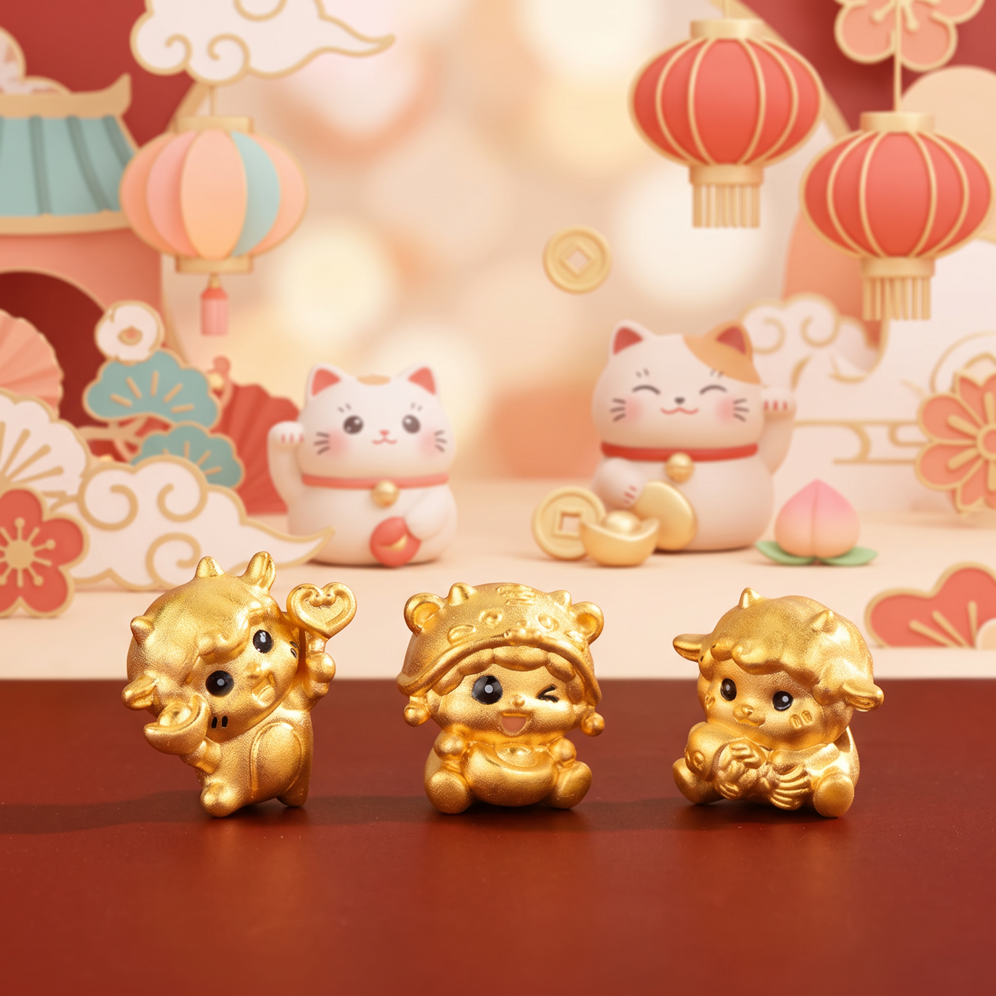 24K 5D Hard Gold Chinese Zodiac Baby Sheep D.I.Y Charm Pendant Spacer