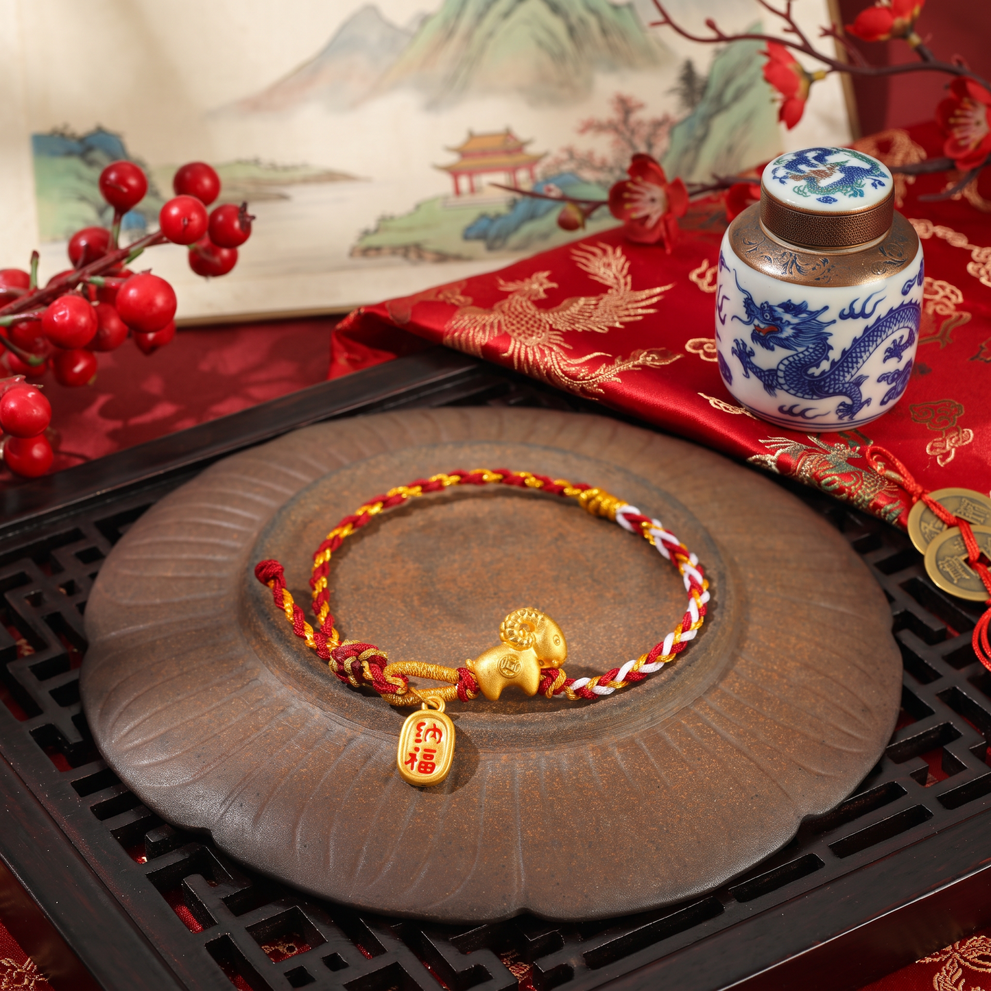 24K Hard 3D Gold Chinese Zodiac 2027 Year of Goat Charm Pendant