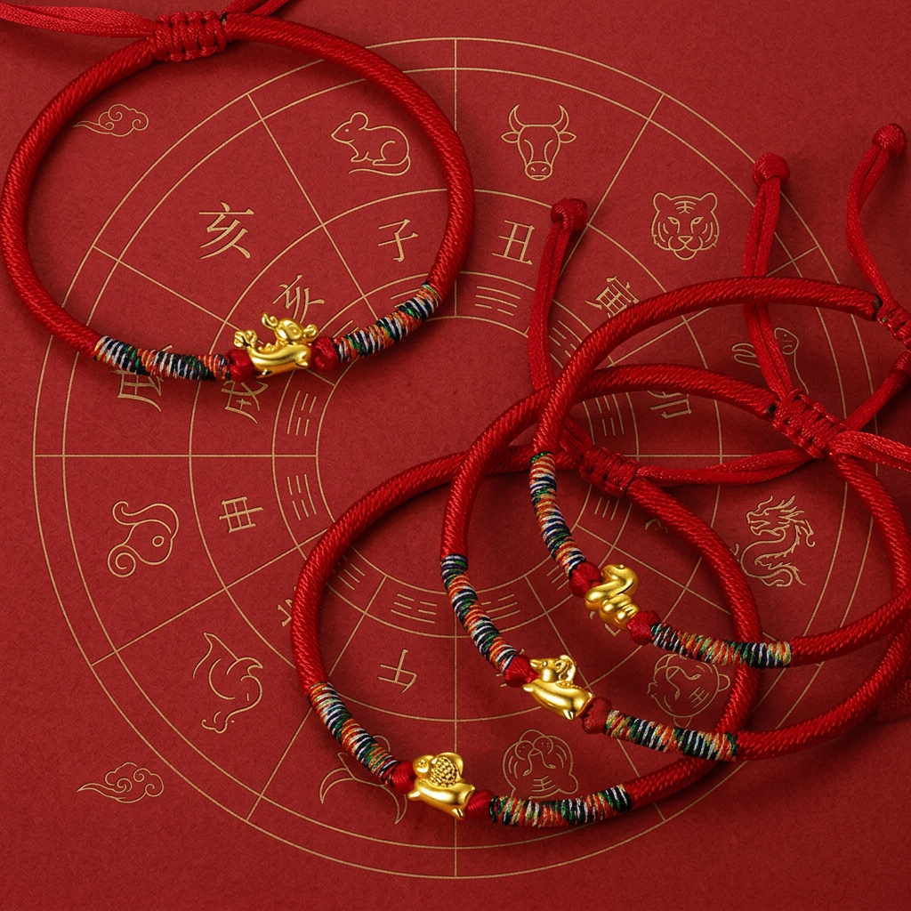 24K 5D 999 Hard Gold Chinese Zodiac Animals Charm Braided Bracelet Women and Kids