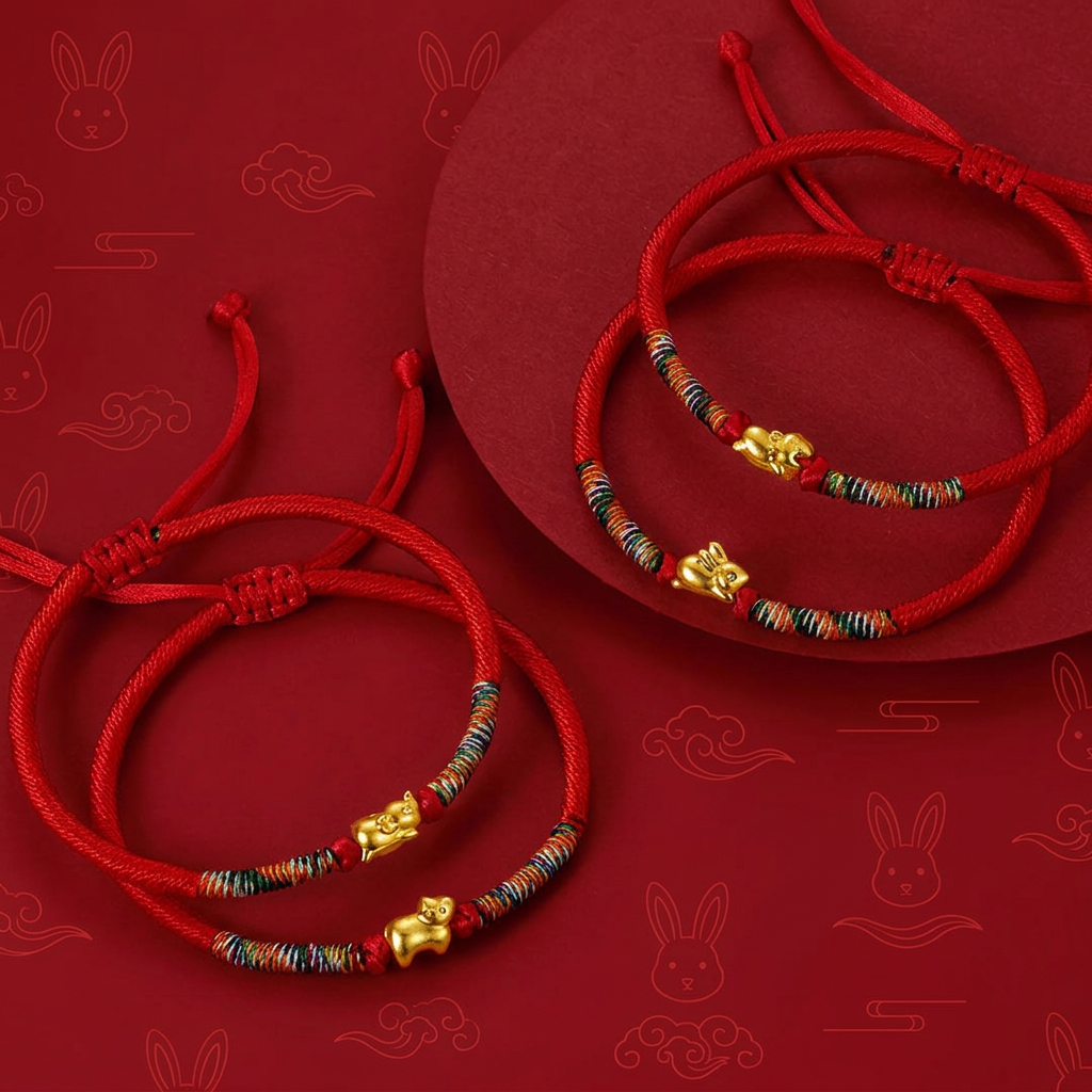 24K 5D 999 Hard Gold Chinese Zodiac Animals Charm Braided Bracelet Women and Kids