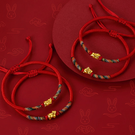 24K 5D 999 Hard Gold Chinese Zodiac Animals Charm Braided Bracelet Women and Kids