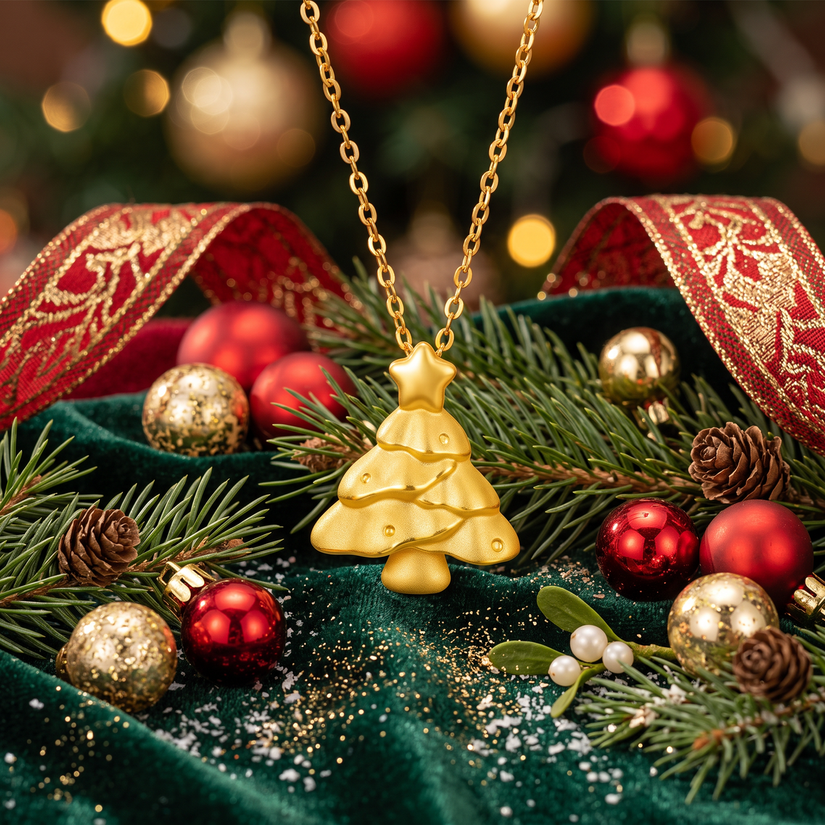 24k 999 Christmas Holiday Tree Charm Pendant