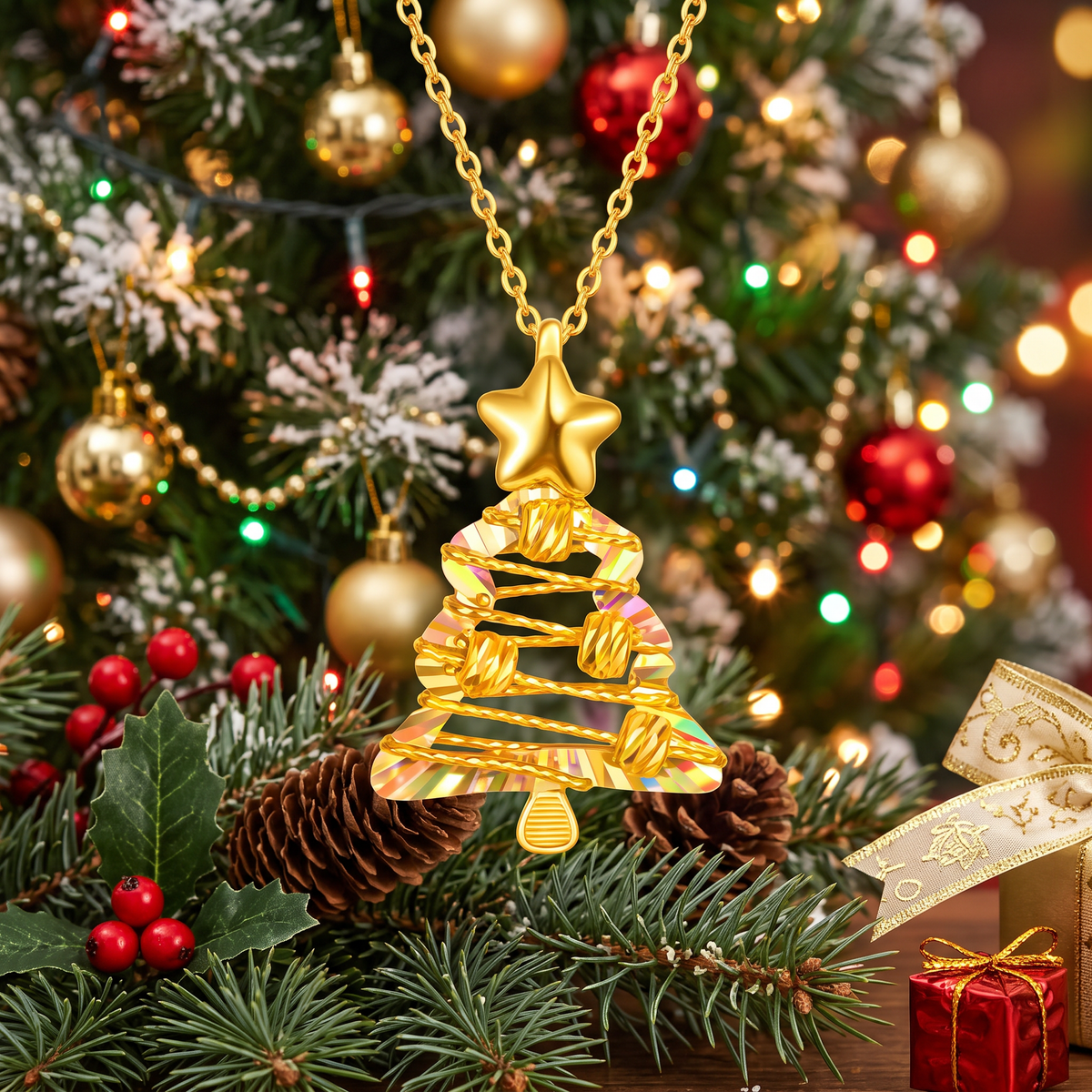24k 999 Christmas Holiday Tree Charm Pendant