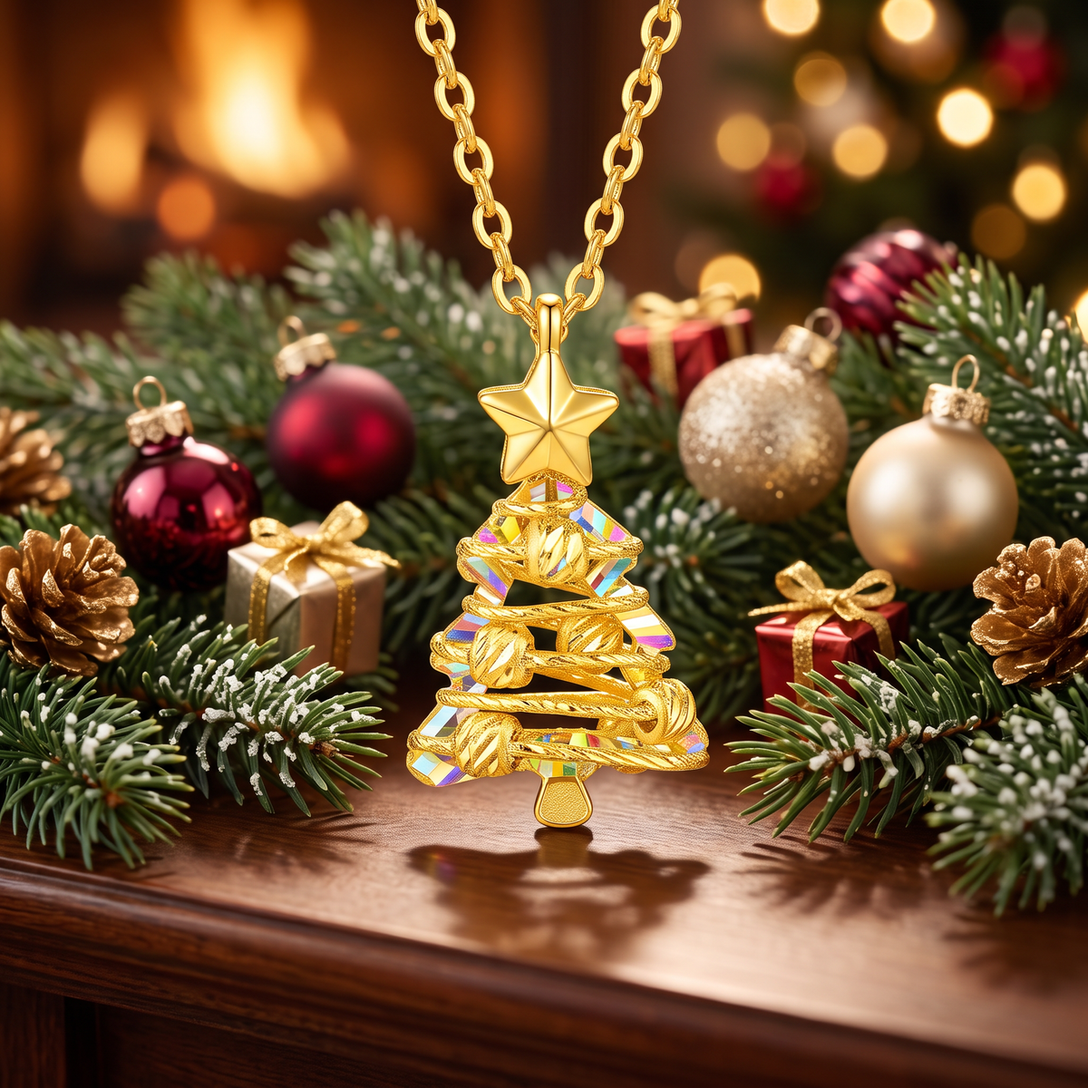 24k 999 Christmas Holiday Tree Charm Pendant