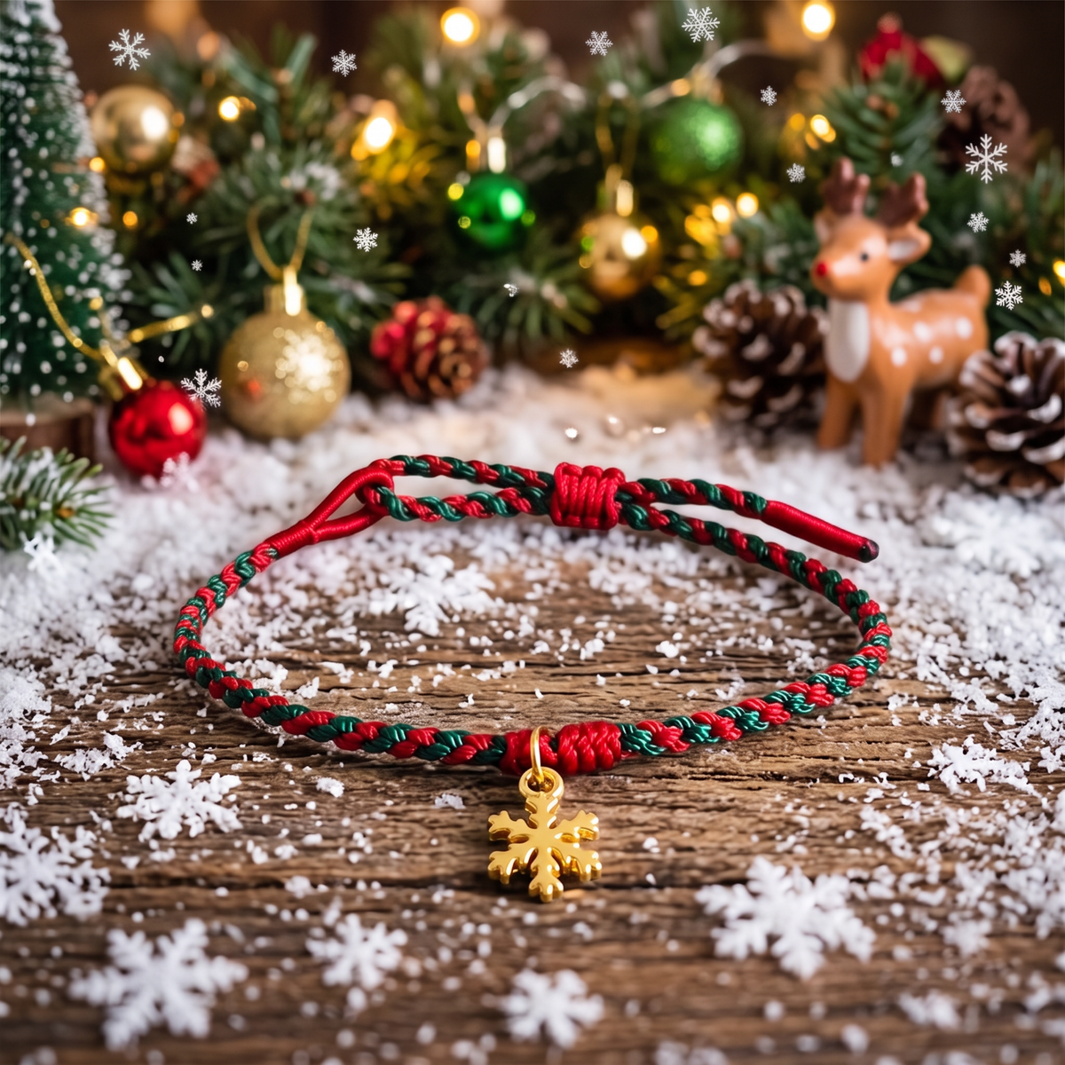 24k 999 Christmas Snowflake Mini Charm Holiday Gift Cord Adjustable Bracelet