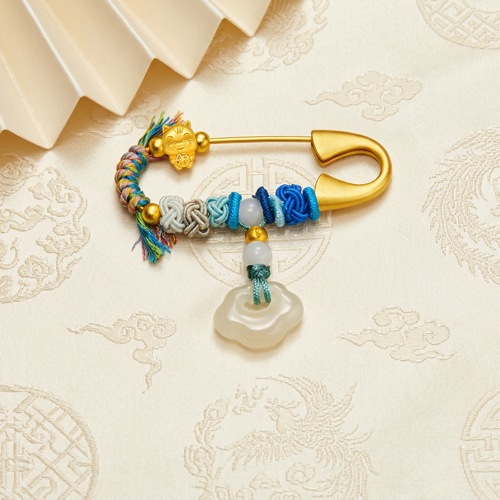 24k 999 Gold Chinese Zodiac Snake Horse Charm Weaving Pin Brooch Babyshower Gift