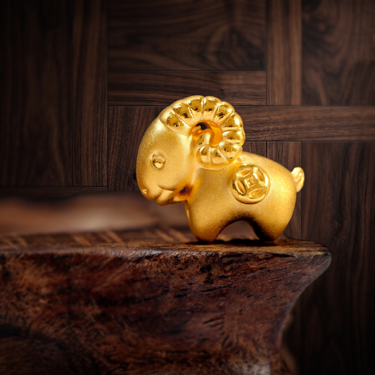 24K Hard 3D Gold Chinese Zodiac 2027 Year of Goat Charm Pendant