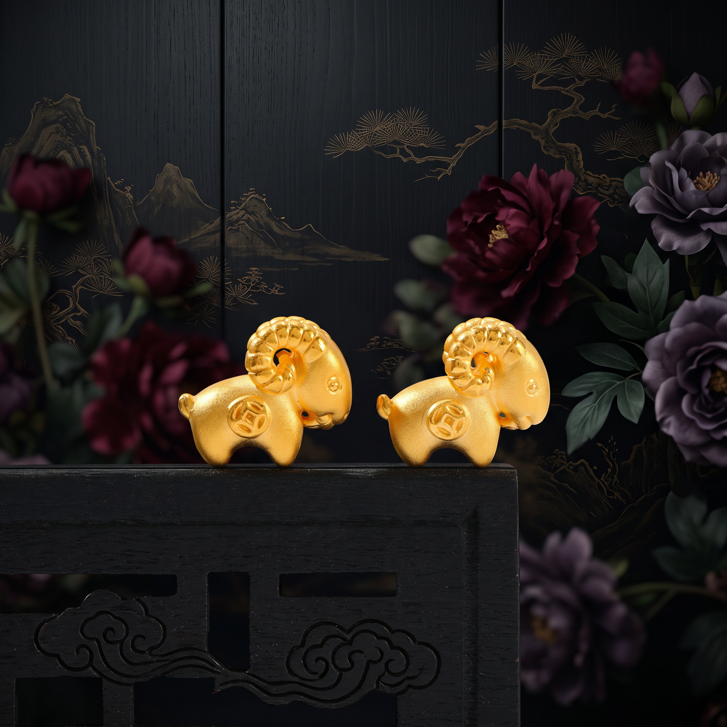 24K Hard 3D Gold Chinese Zodiac 2027 Year of Goat Charm Pendant