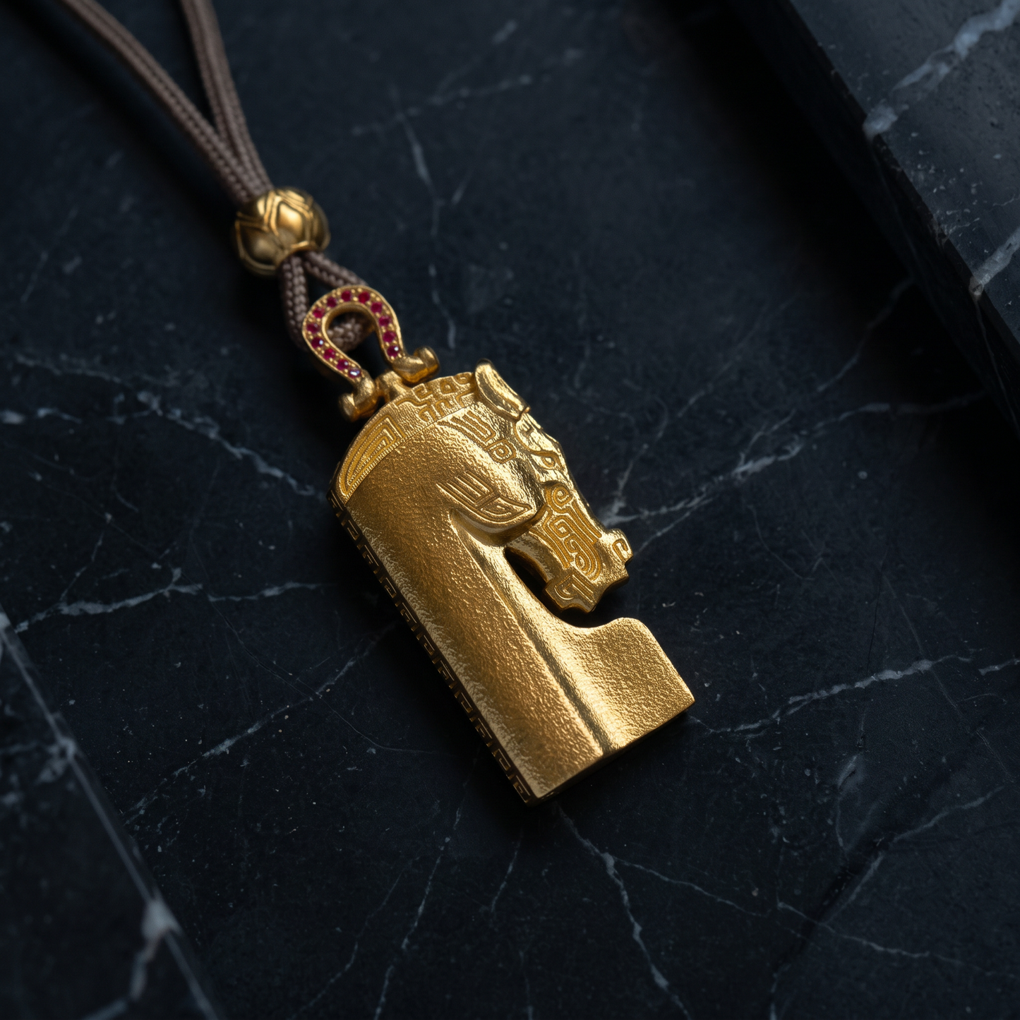 24K 999 Fine Gold Horse Zodiac Pendant Rope Cord Necklace