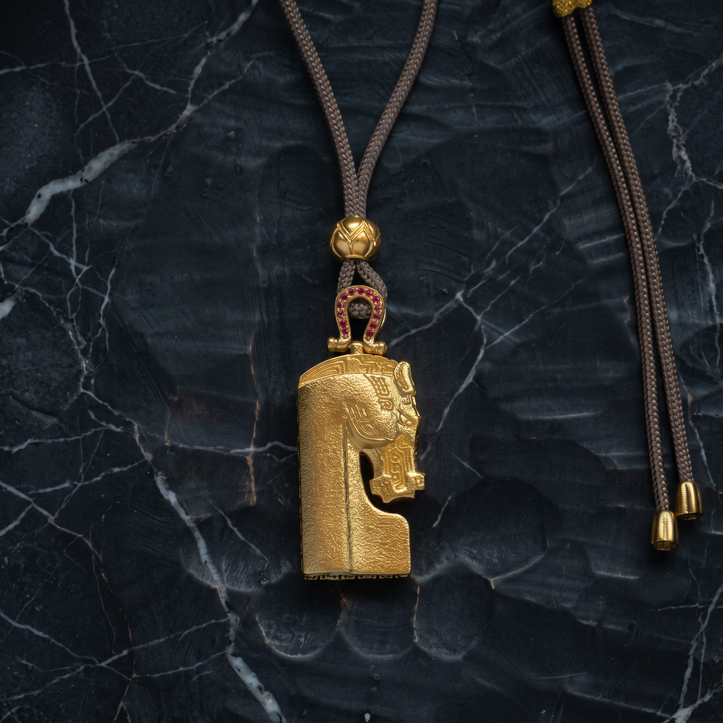 24K 999 Fine Gold Horse Zodiac Pendant Rope Cord Necklace