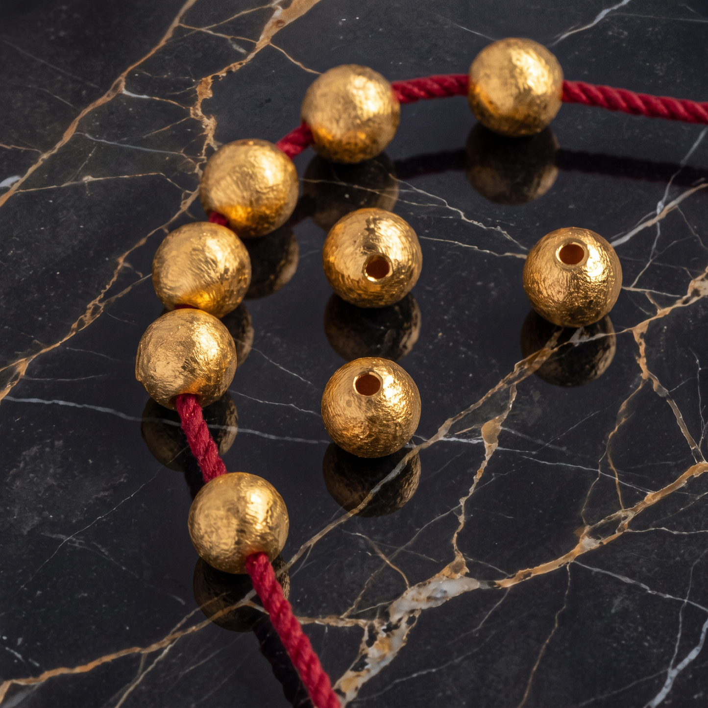 24K 999 Fine Gold Minimal Hammered Pattern Beads D.I.Y Charm Accessories