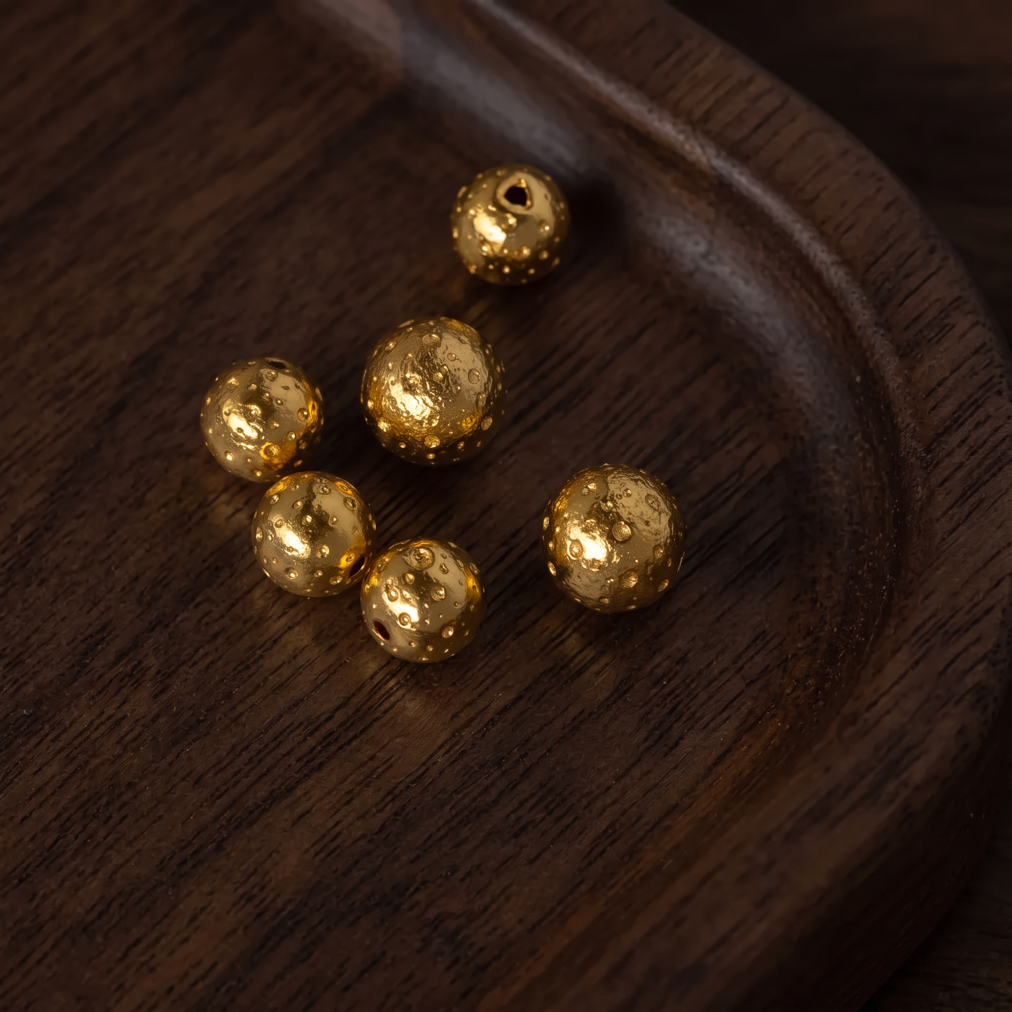 24K 999 Fine Gold Antique-Finish Hammered Disc Beads D.I.Y Charm Accessories