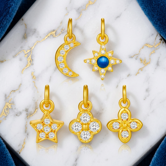 24K Gold Moissanite Star Clover Moon Multi-Style Charm D.I.Y Jewelry Making