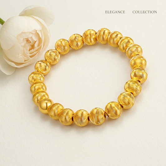 24K Gold Cat Eye Sparkling Round Beads Minimal Elastic Luxurious Bracelet