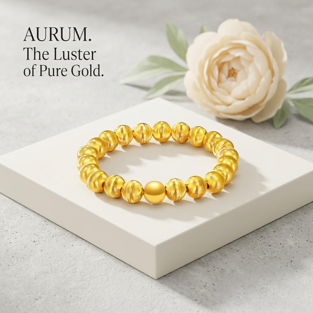 24K Gold Cat Eye Sparkling Round Beads Minimal Elastic Luxurious Bracelet