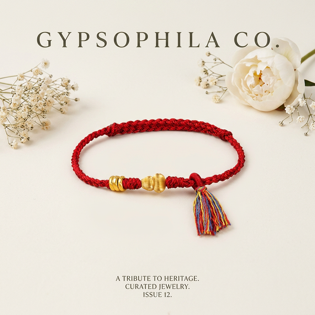 24K 999 Gold Gourd Ingot Bamboo Charm Tassel Braided Adjustable Bracelet