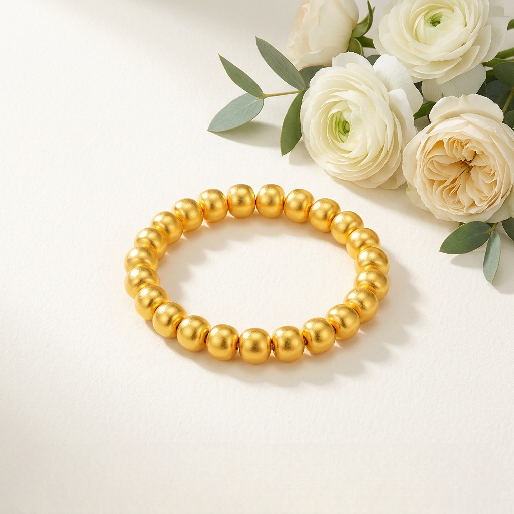 24K Gold Cat Eye Sparkling Round Beads Minimal Elastic Luxurious Bracelet