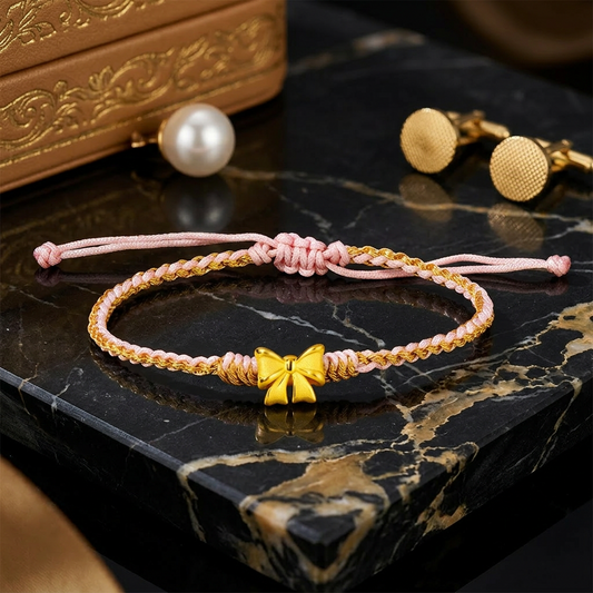 24K 999 5D Gold Bow Charm Weaving Adjustable Bracelet
