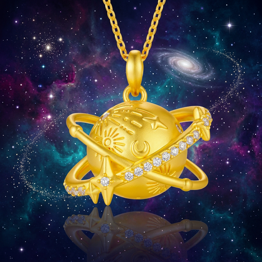24K Gold Moissanite Heart of Planet Pendant