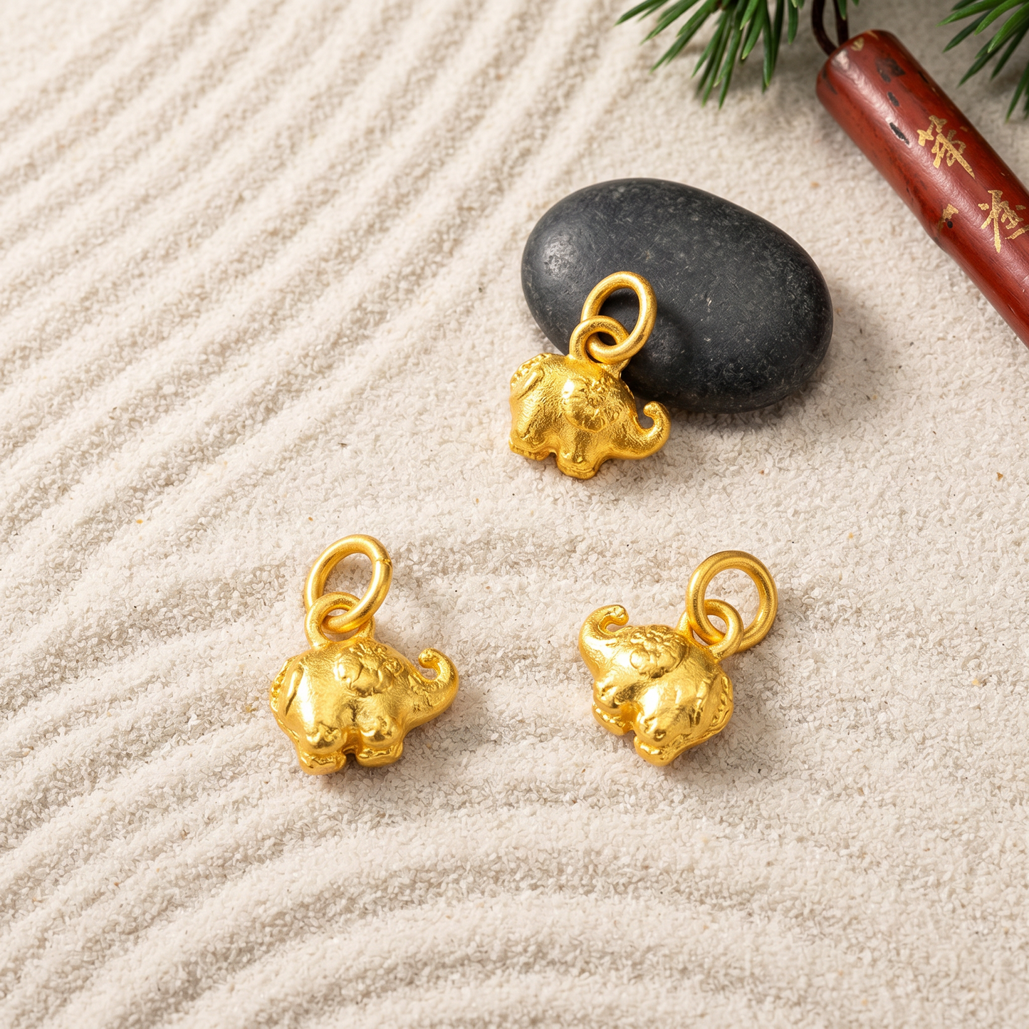 24K Pure Gold Hand-Chased D.I.Y Mini Elephant Auspiciousness Good Fortune Charm