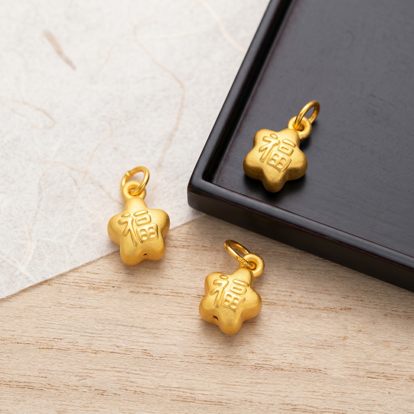 24K Pure Gold D.I.Y Mini Star Chinese Blessing Fu Good Fortune Charm