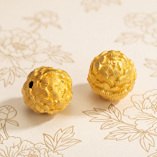 24K 999 Gold Peony Flower Spacer Beads D.I.Y Charm