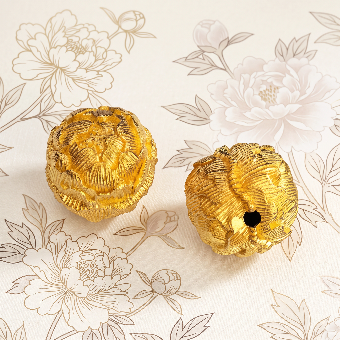 24K 999 Gold Peony Flower Spacer Beads D.I.Y Charm