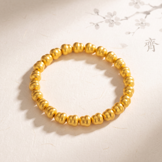 24k Pure 999 Gold Lucky Gourd Beads Minimal Minimalist Charm Bracelet