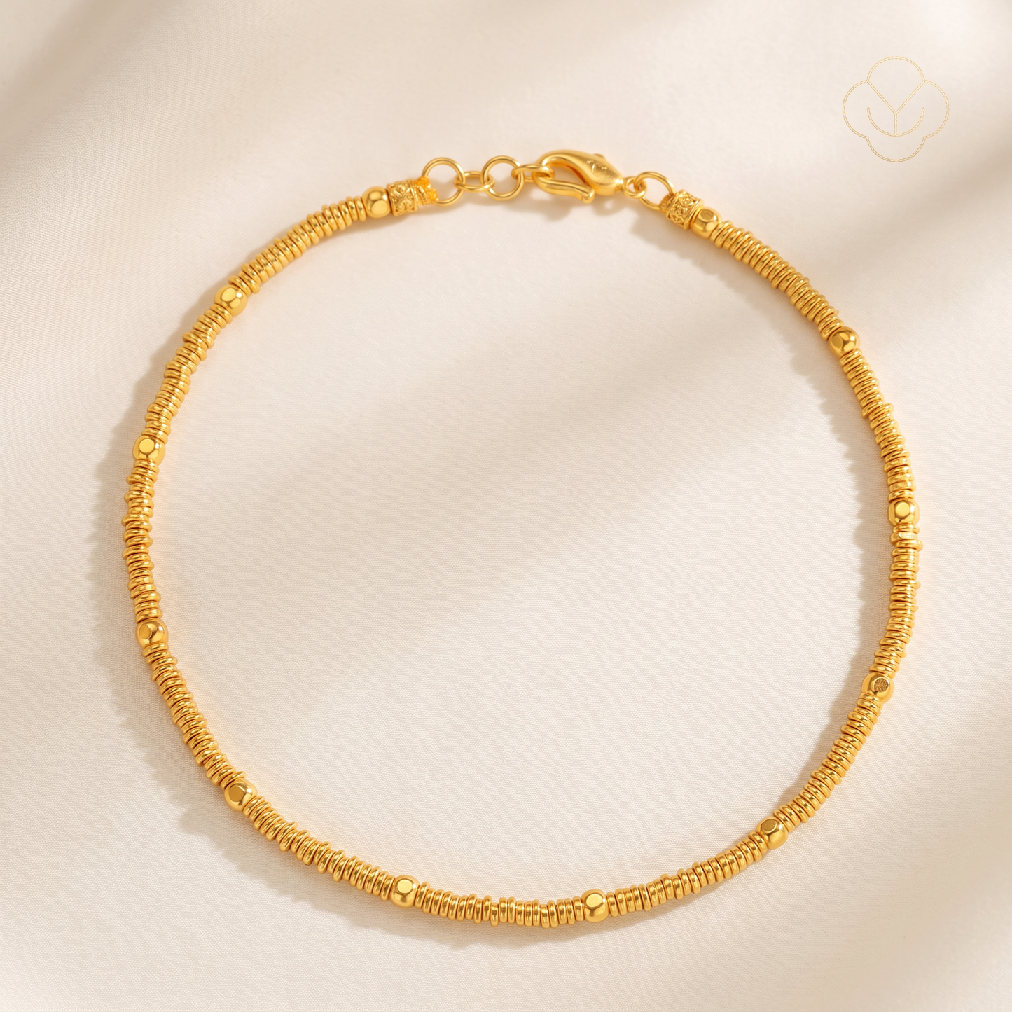 24k Pure 999 Gold Beads Minimal Minimalist Charm Bracelet