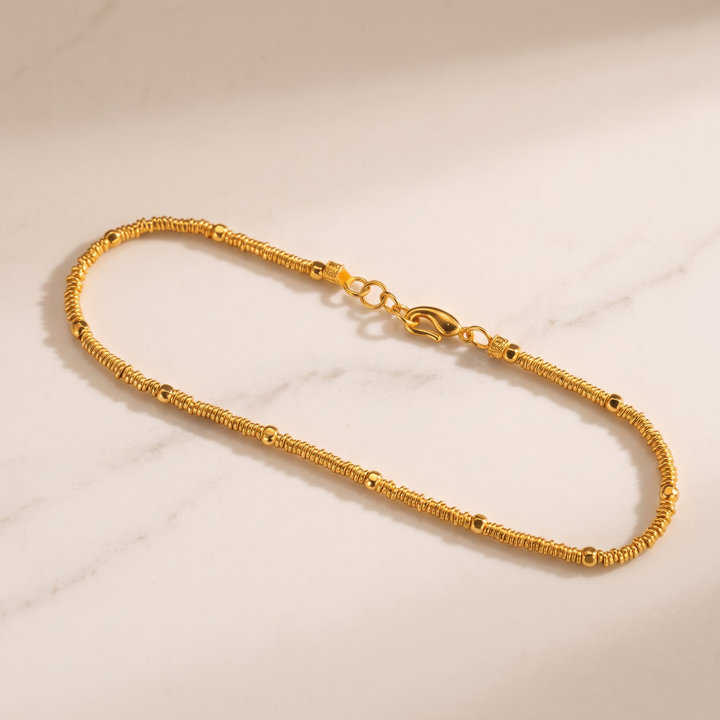 24k Pure 999 Gold Beads Minimal Minimalist Charm Bracelet