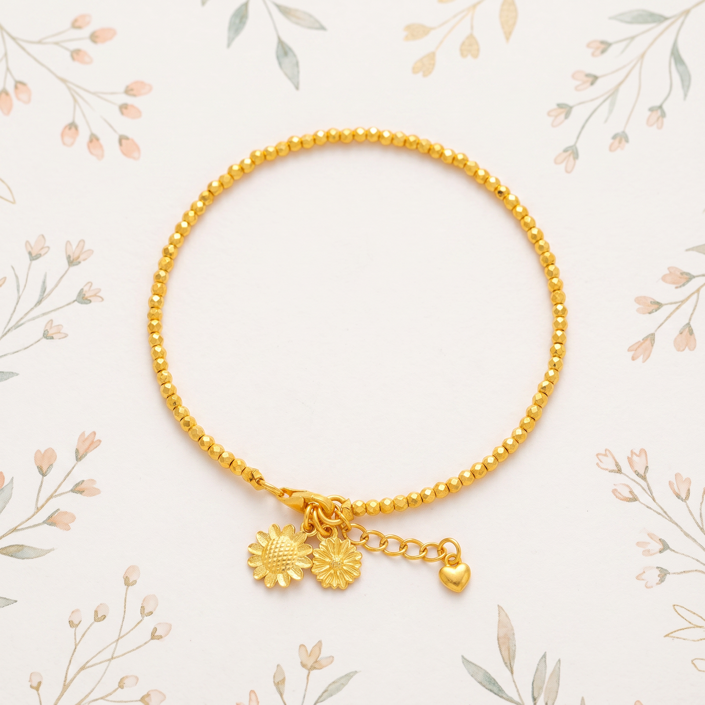 24K Solid 999 Gold Hand-Engraved Solid Mini Charm D.I.Y Sun Flower Daisy Charm
