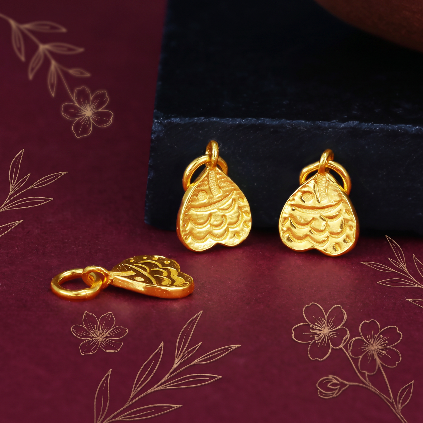 24K Solid 999 Gold Mini Peach Fish Koi Lucky Dangle Charm D.I.Y