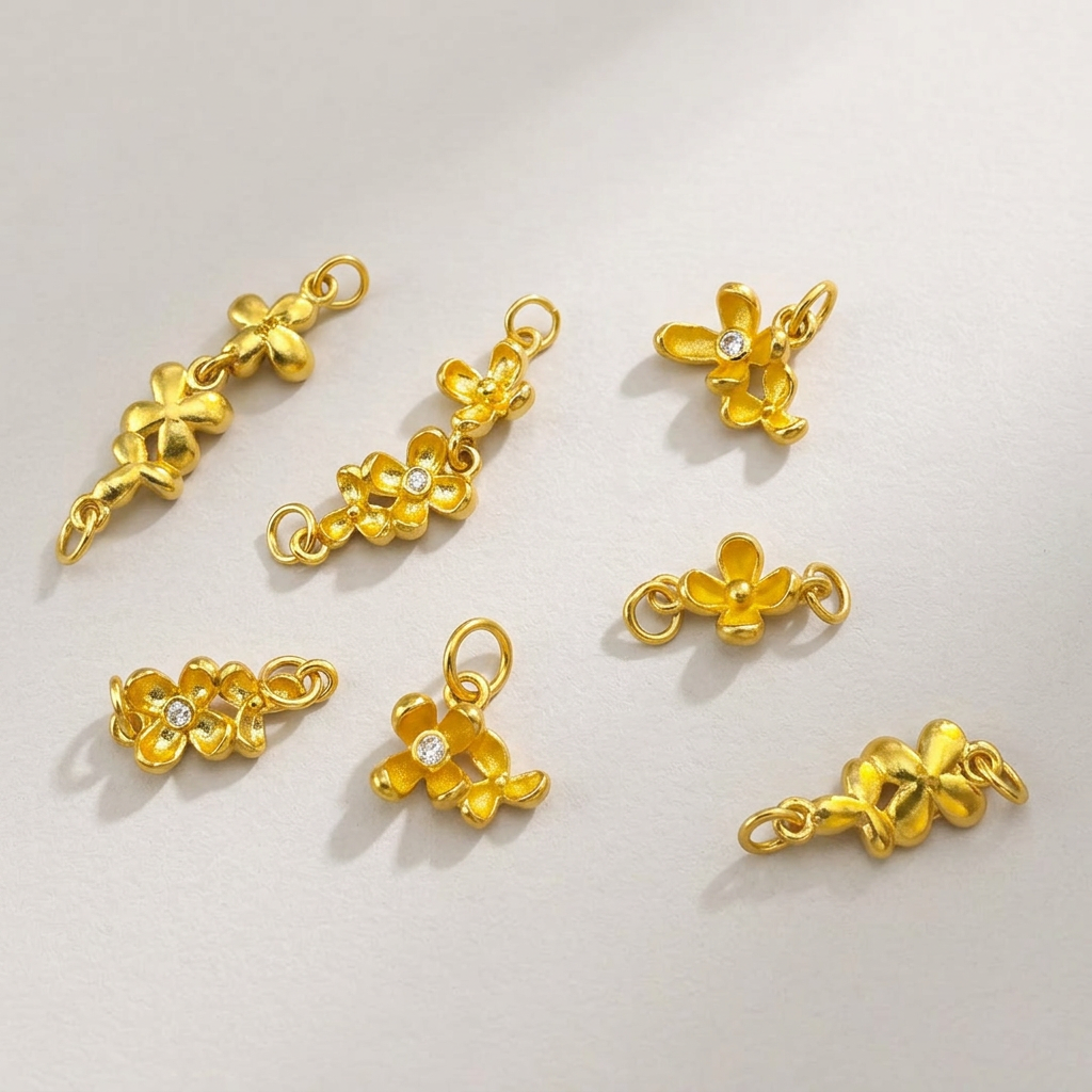 24k Pure 999 Gold D.I.Y Connector Osmanthus Flower Extension Chain and Pendant