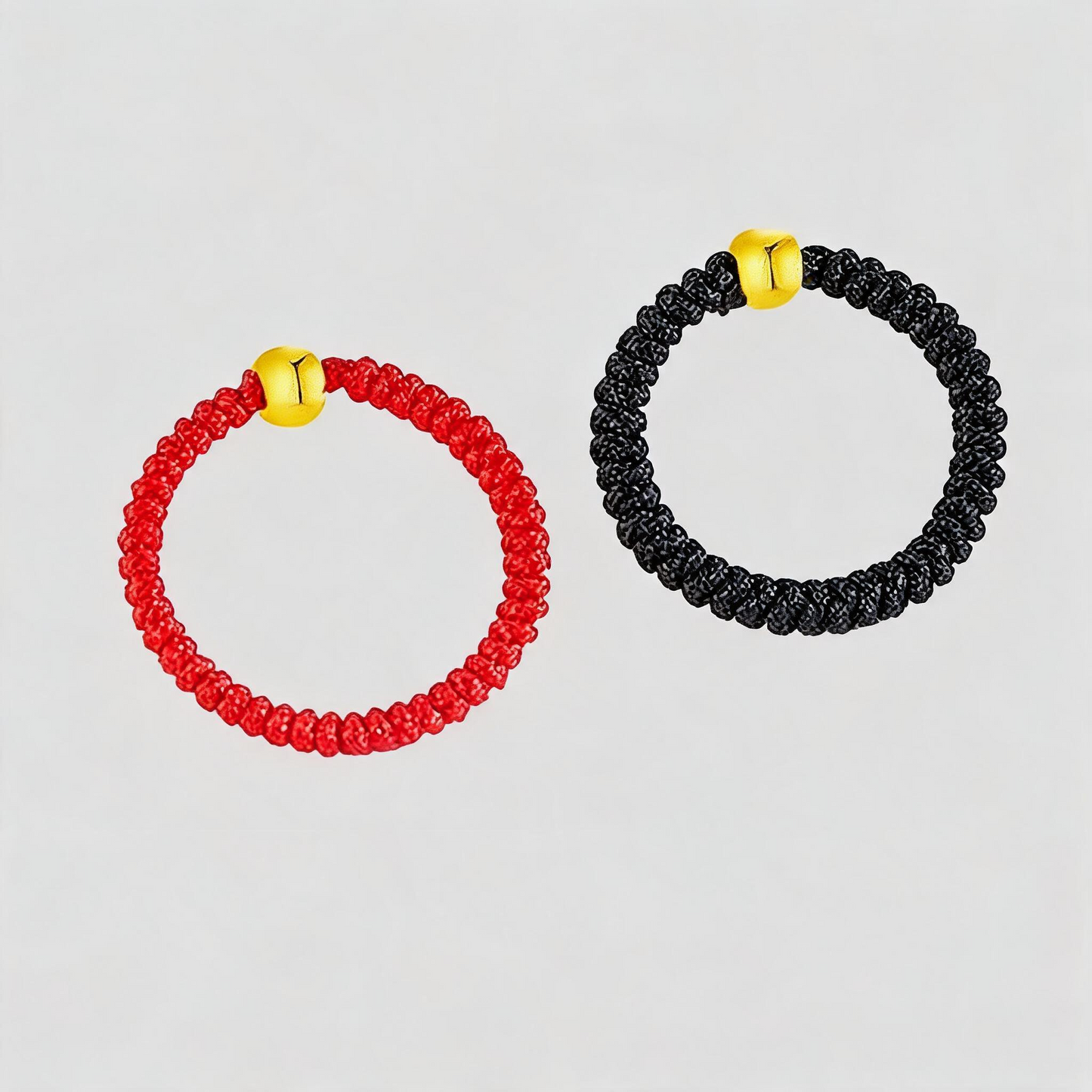 24K 999 Gold Minimal Minimalist Lucky Bead Braided String Couple Ring