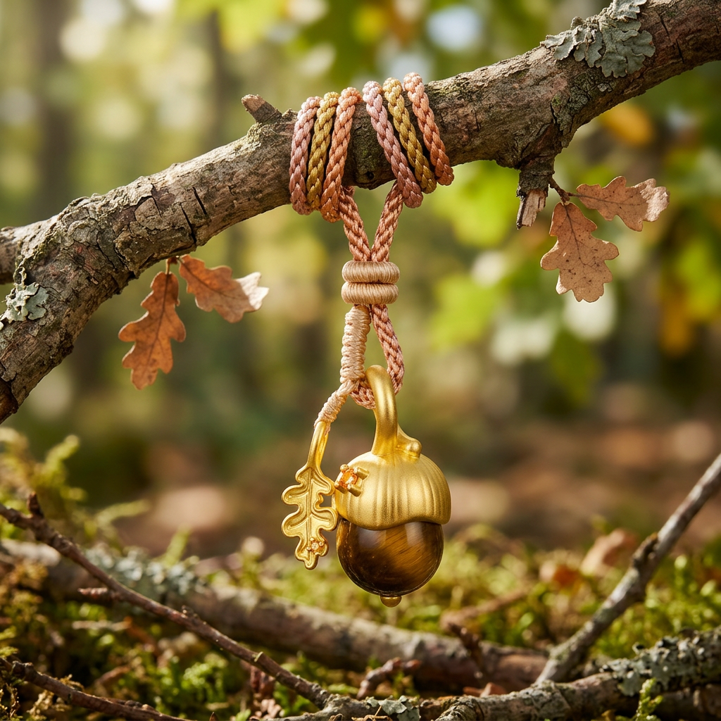 24K 5D Hard Gold Fireplace Pine Cone Pendant Weaving Rope Necklace
