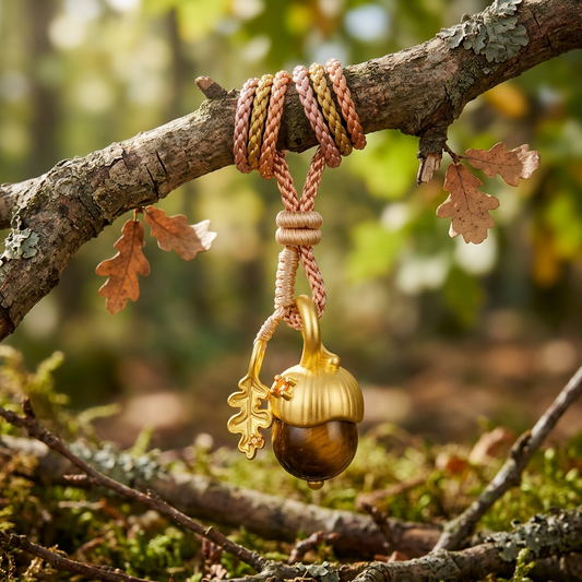 24K 5D Hard Gold Fireplace Pine Cone Pendant Weaving Rope Necklace