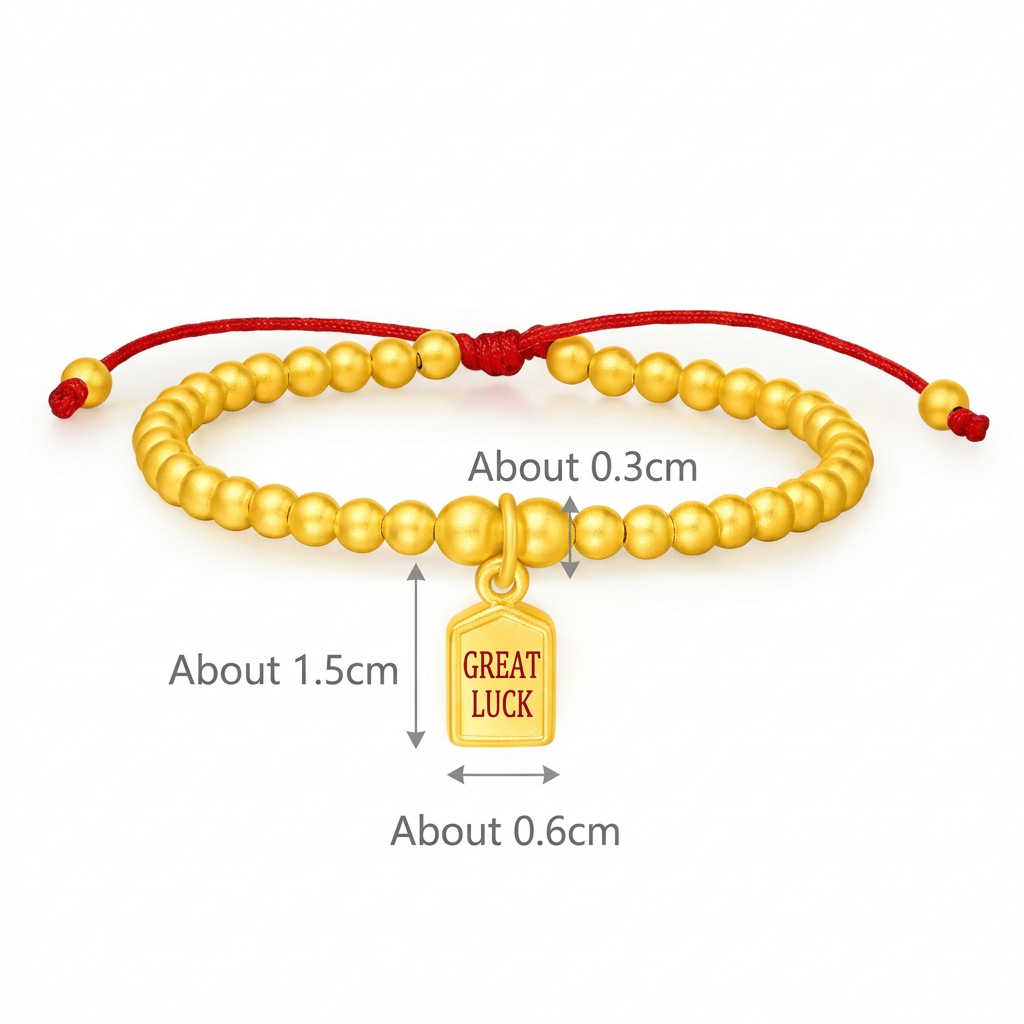 24K 5D Hard Gold Great luck prosperity Chinese Charm Beads Weaving Bracelet